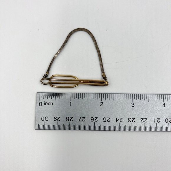 Vintage Forstner Tie Bar Tie Clasp With Chain Marked 12k Gold Filled Mens Gift - Picture 3 of 4